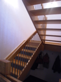 Buchentreppe mit Edelstahlgeländer und Podest